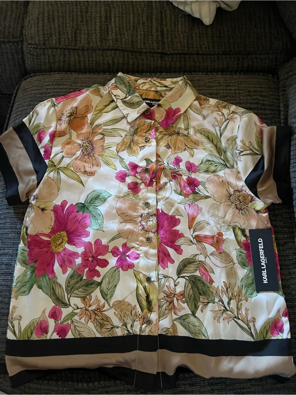 Karl Lagerfeld Floral Button-Up Shirt - Pink & Green